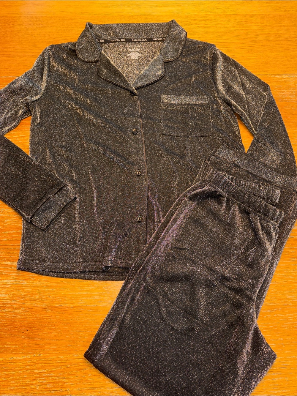 Rachel Zoe Metallic Charcoal Long Sleeve Pajama Set